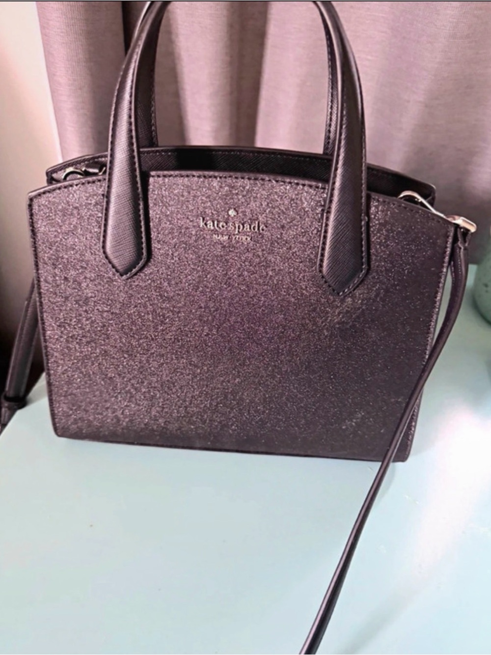 Kate Spade Tinsel Glitter Fabric Satchel Crossbody Bag in Black